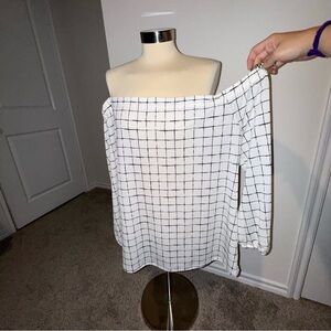 Off-Shoulder Checkered Blouse